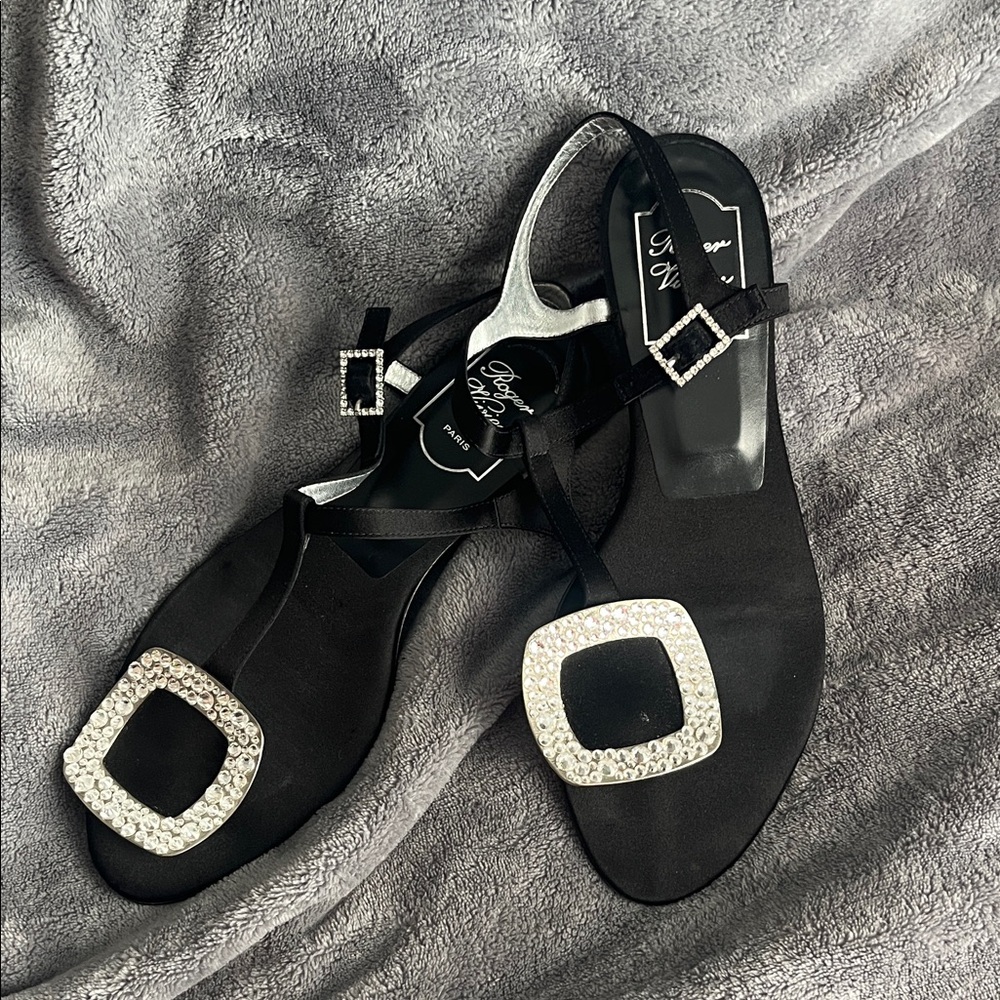 Roger Vivier Black Sandals with Rhinestone Accents